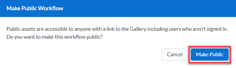 A window pops up to confirm your choice. Select Make Public.