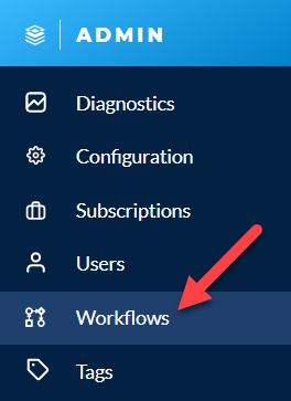To manage workflows, select Workflows on the Admin toolbar.