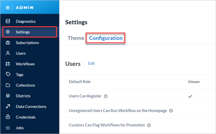 The Configuration tab under the Settings page.