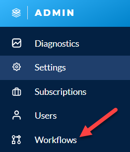 To manage workflows, select Workflows on the Admin toolbar.