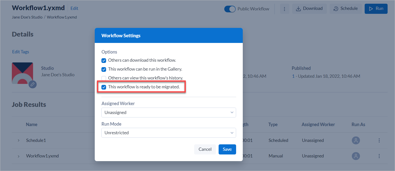 When enabled, Curators (Server admins) can indicate a workflow is ready to be promoted by selecting Yes for This workflow is ready to be migrated within a workflow.