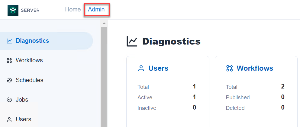 Access the Admin UI newly by selecting the Admin tab.