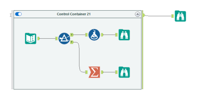 Image that shows a Control Container tool with a Browse tool connected to its output Logging anchor.