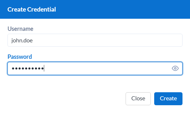 To create a new credential for users to use when running workflows, go to the Credentials page of the Server Admin interface.