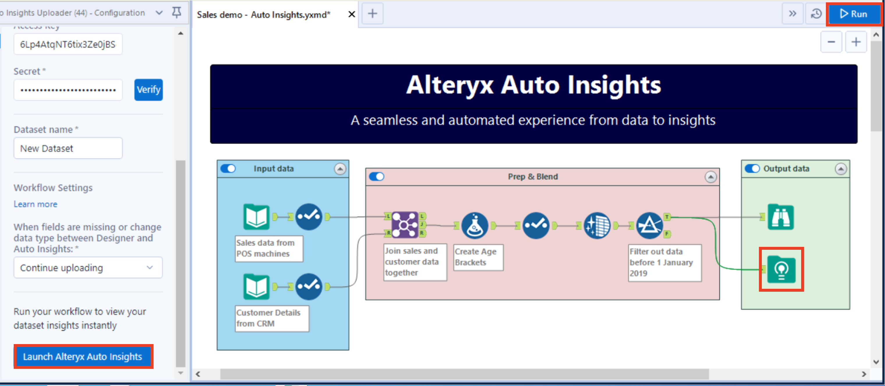 An example workflow with Auto Insights Uploader