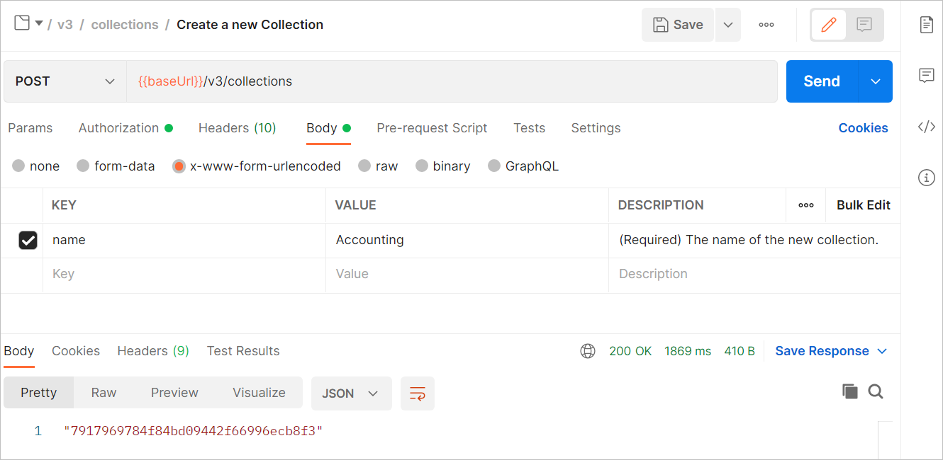 Use POST /v3/collections endpoint.