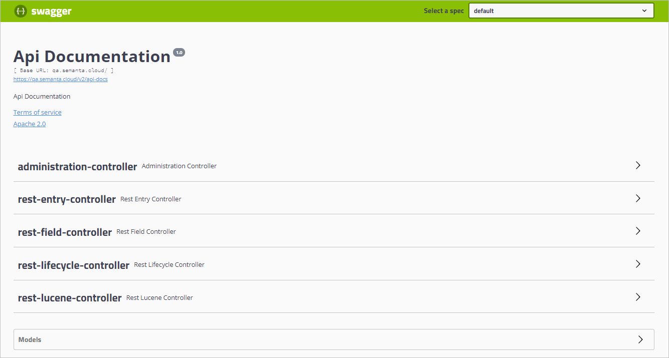 Screenshot of API documentation in Swagger.