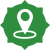 Green shape with navigation pointer flag in the middle.