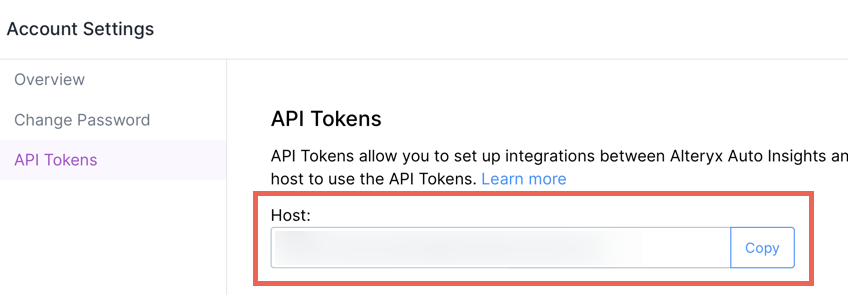 Host on API Tokens page