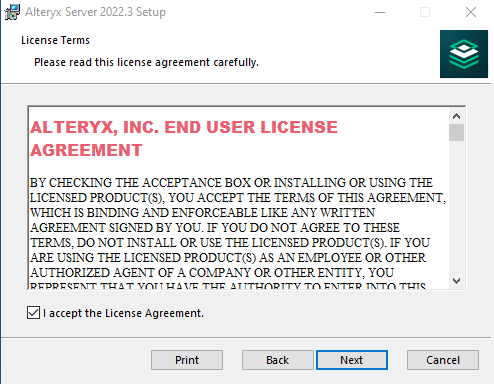 Accept the license agreement.