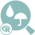 Magnifying glass over a rain drop and umbrella symbol