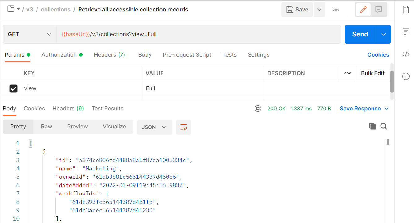 Use GET /v3/collections endpoint.