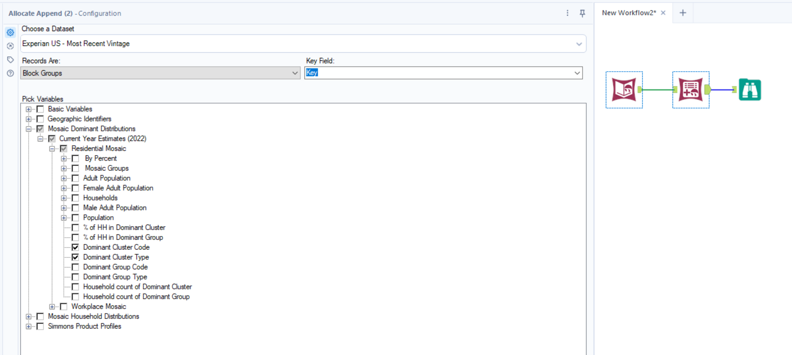 Image that shows the Allocate Append tool configuration window.