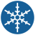 Blue circle with white snowflake inside.