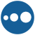 Blue circle with three white circles inside that are in a line increasing in size from left to right.