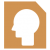 Orange polygon with a profile of a person's head.