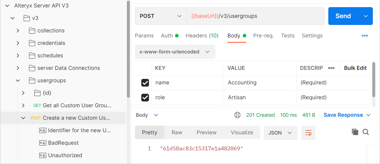 Example of a POST request in Postman.