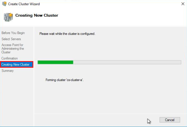 Upon selecting Next in step 12, the new Cluster will be configured and added to DNS.