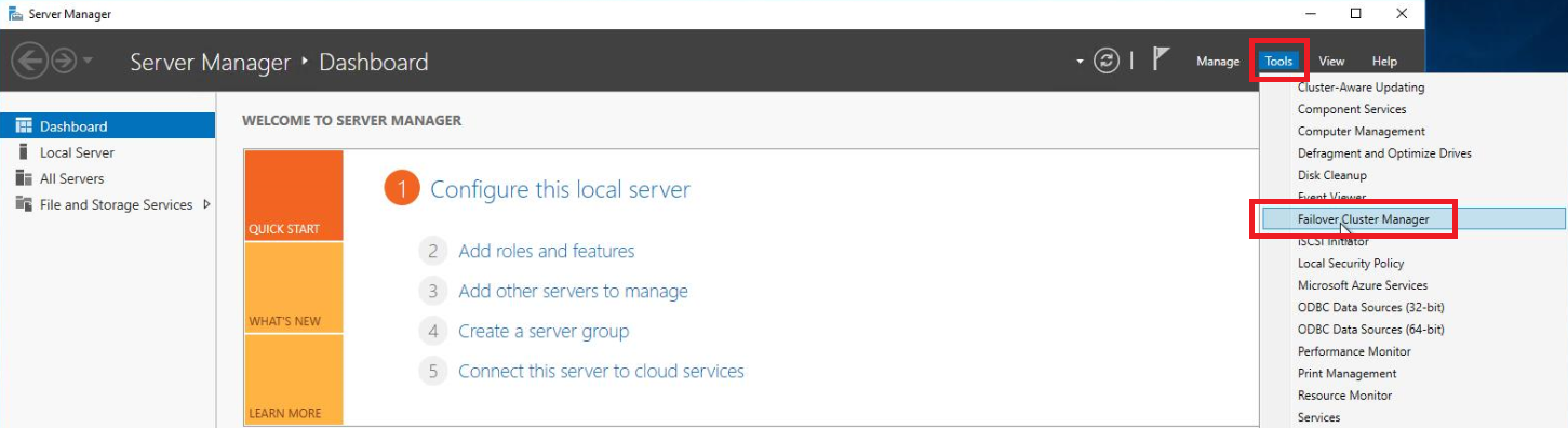 From the Tools menu, select Failover Cluster Manager.