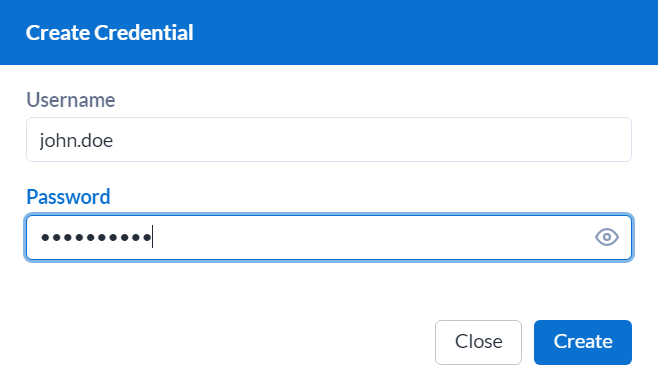 To create a new credential for users to use when running workflows, go to the Credentials page of the Server Admin interface.