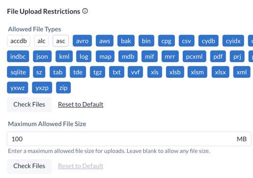 Screenshot of File Upload Restrictions Settings